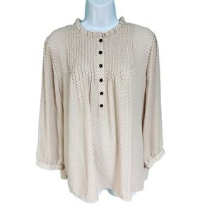 Eliane Rose Cream & Black Polka Dot Pleated Button Long Sleeve Blouse XL
